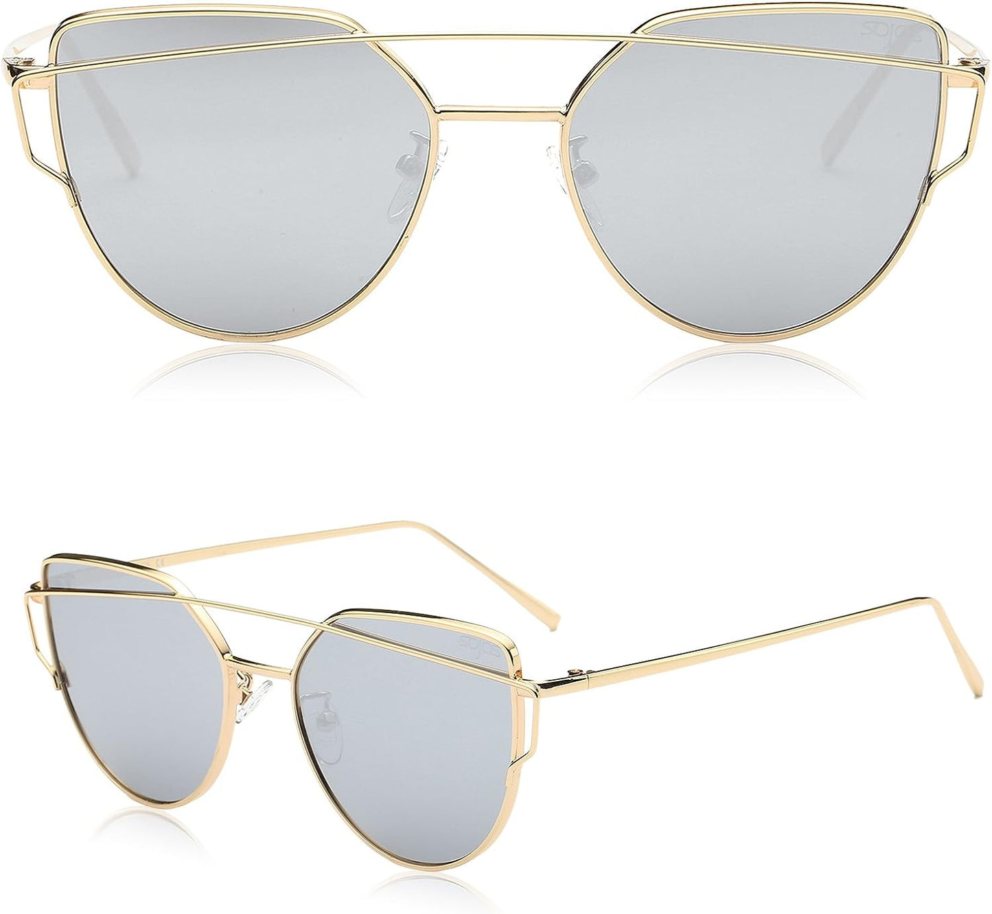 SOJOS Cat Eye Sunglasses for Women Fashion Designer Style Mirrored Lenses