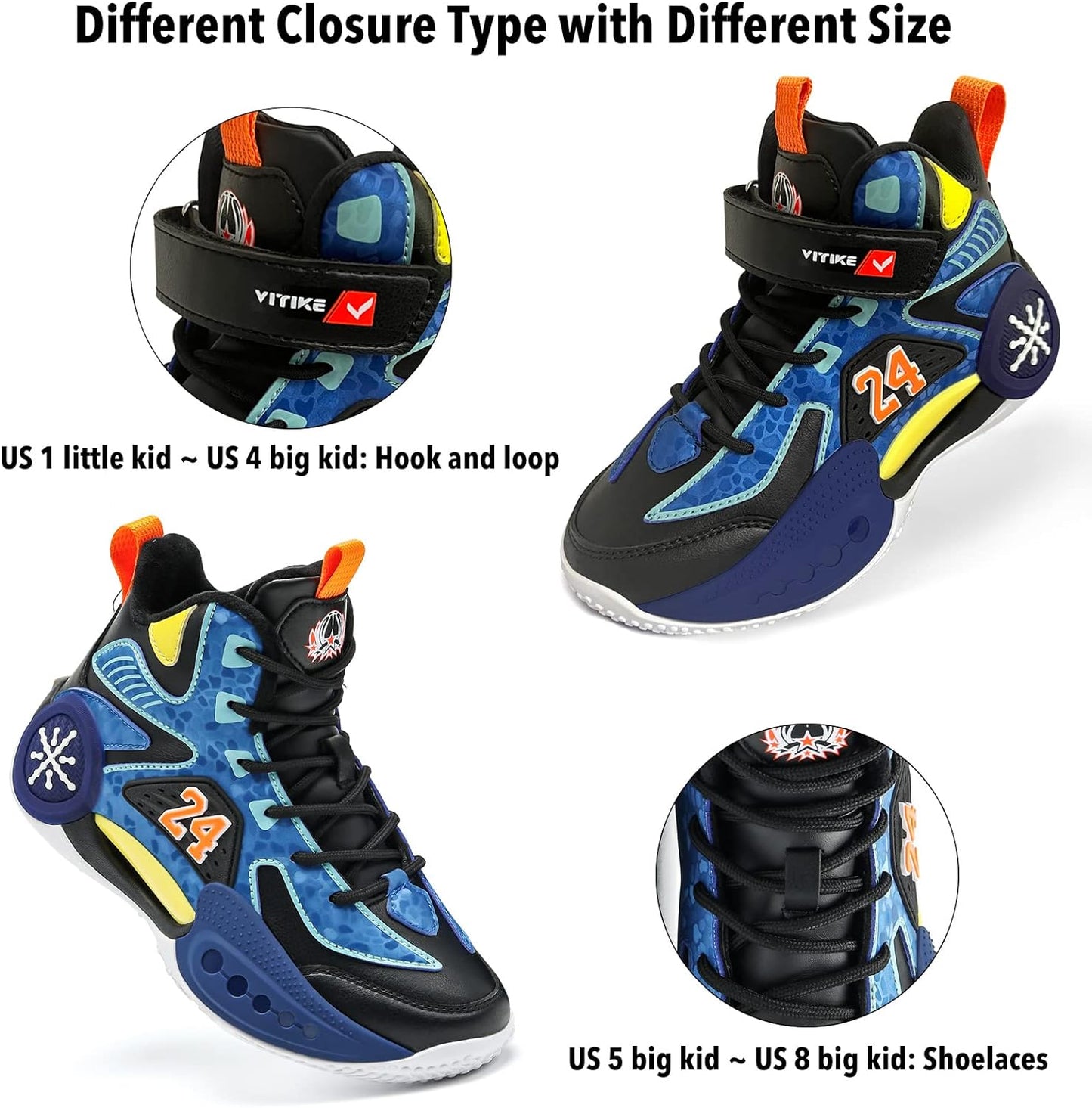 VITUOFLY Kids Basketball Shoes Boys Air Cushion Sneakers Girls Mid Top School Training Shoes Non-Slip Outdoor Sports Shoes Comfortable Boys Running Shoes Durable Little Kid/Big Kid