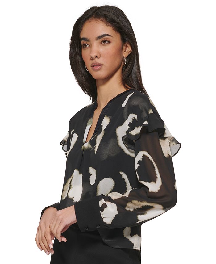 Women's Ruffle-Trim Split-Neck Blouse