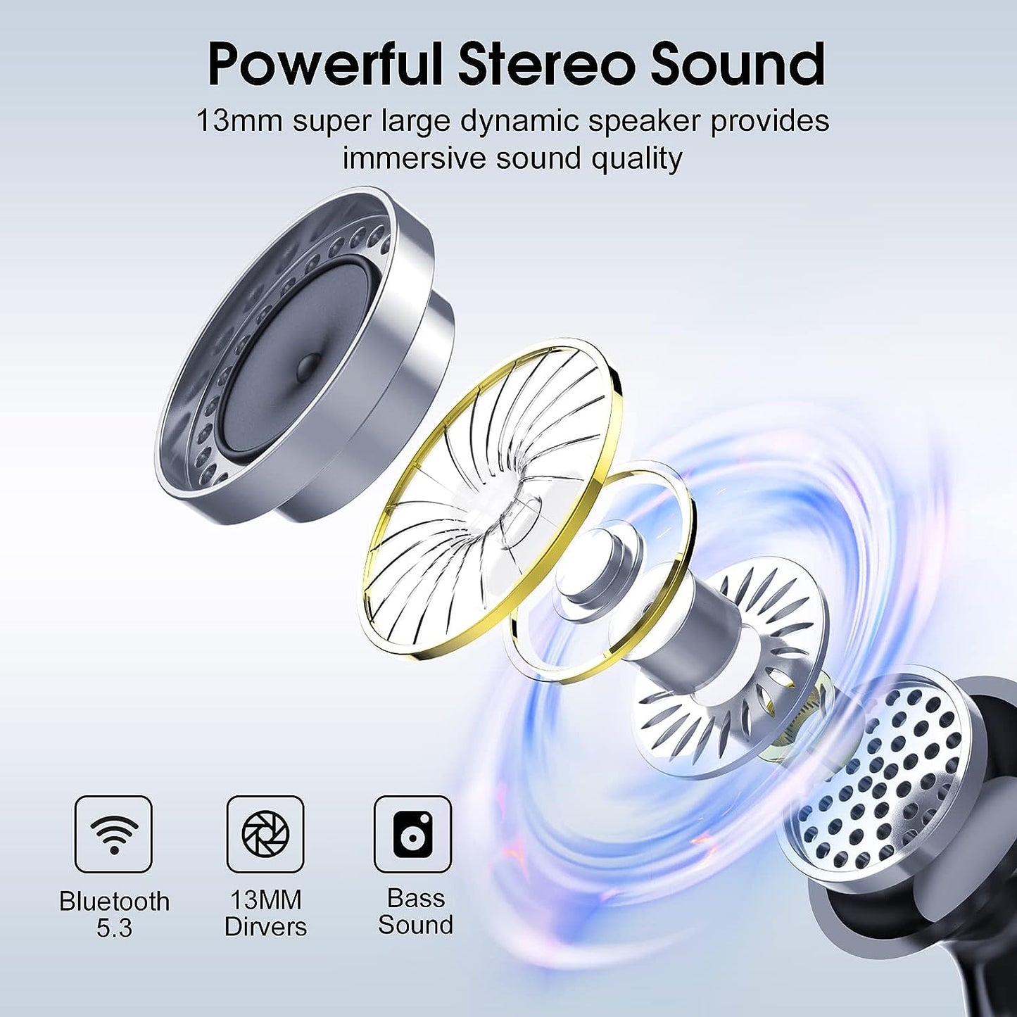 Wireless Earbuds, 2023 Bluetooth Headphones 5.3 HiFi Stereo Earphones, 40H Playtime in-Ear Earbud, Bluetooth Earbud with LED Power Display, IP7 Waterproof Earphones Sport Headset for Android iOS