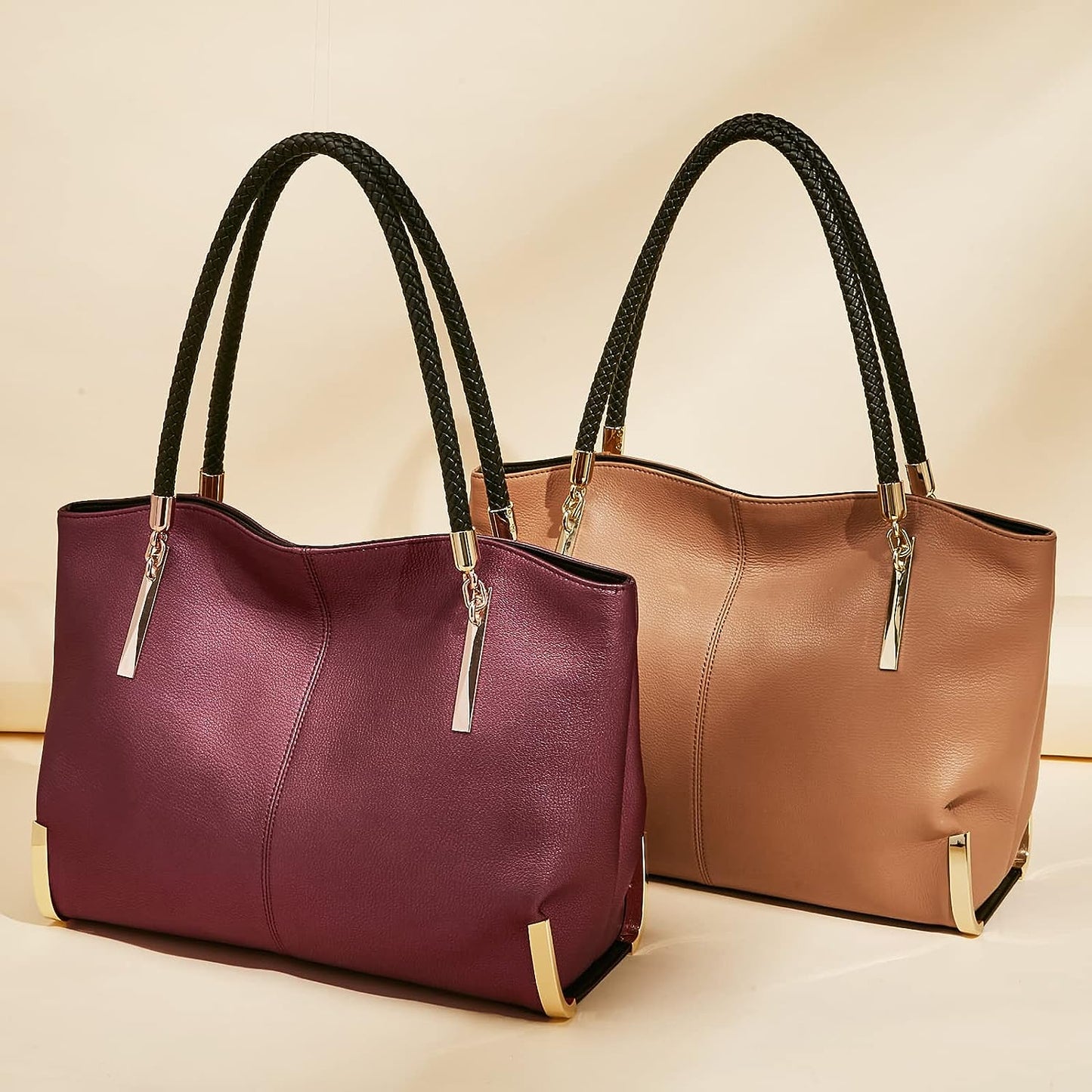 FOXLOVER Large Capacity Tote Handbags for Women, Genuine Leather Ladies Top-handle Bags Fashion Shoulder Bags Purses