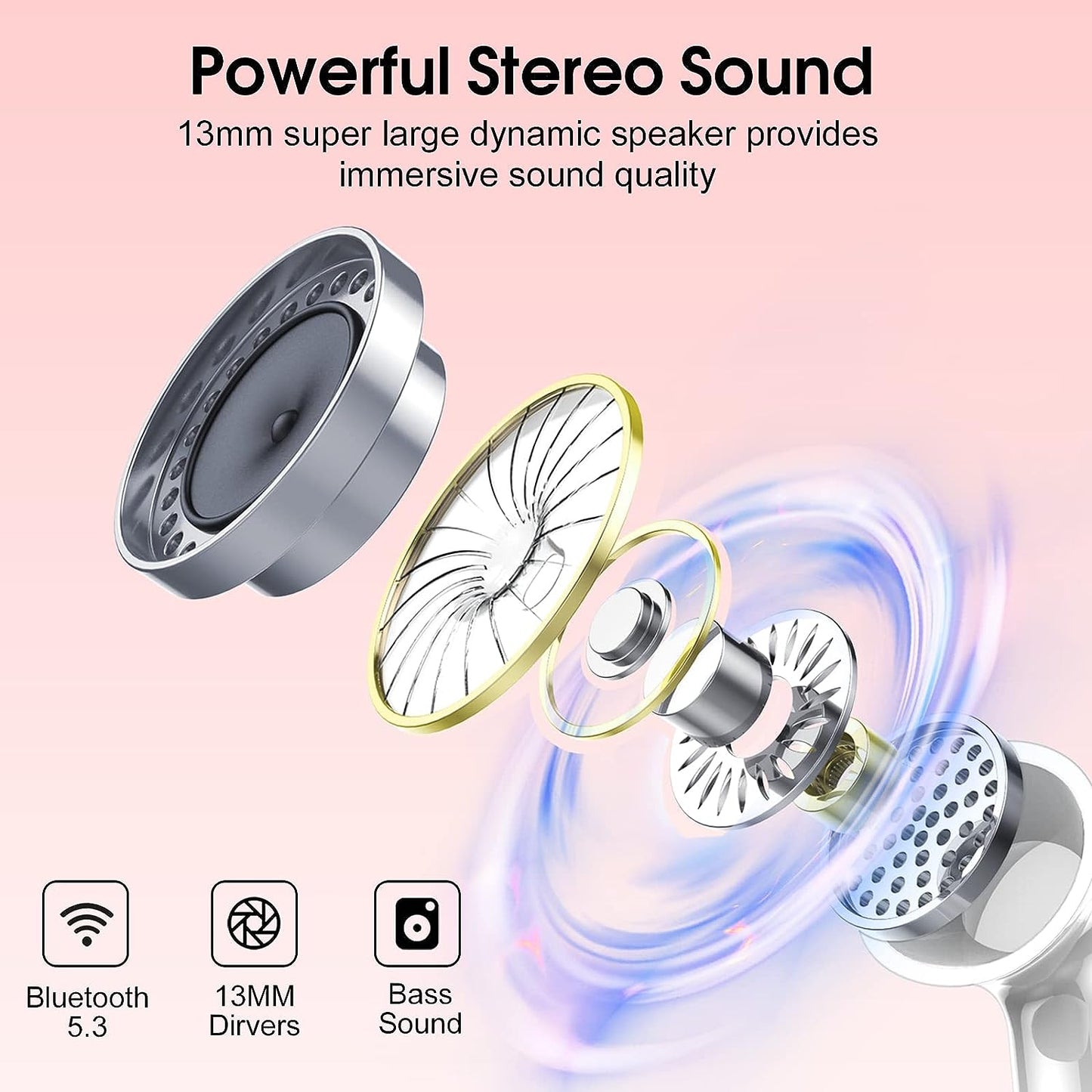 Wireless Earbuds, 2023 Bluetooth Headphones 5.3 HiFi Stereo Earphones, 40H Playtime in-Ear Earbud, Bluetooth Earbud with LED Power Display, IP7 Waterproof Earphones Sport Headset for Android iOS
