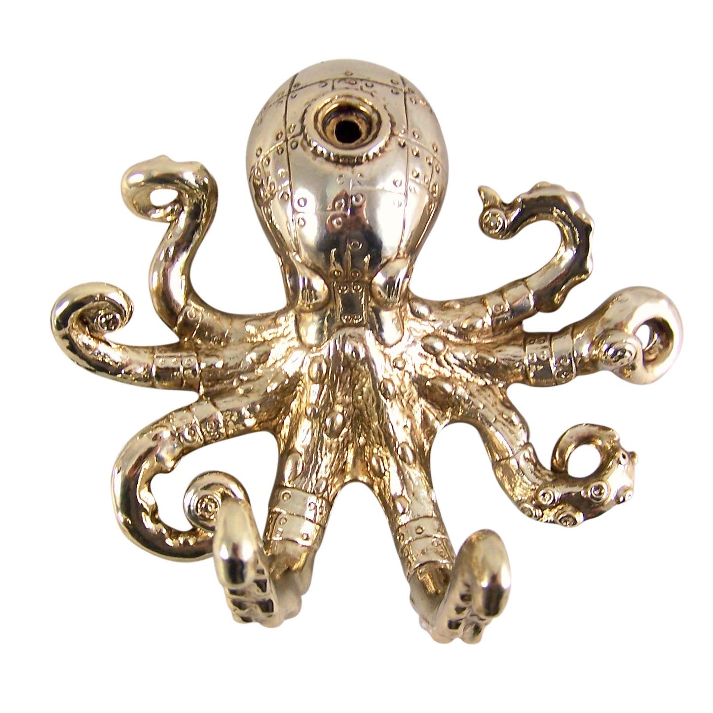 Antique Gold Tone Steampunk Octopus Wall Hook Figurine, 5 Inch