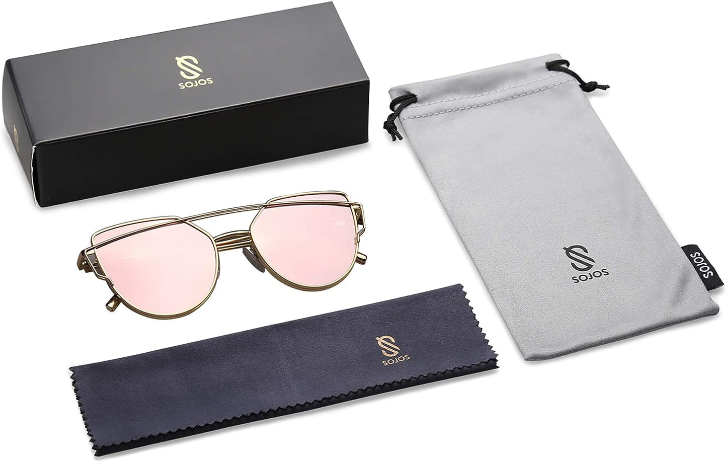 SOJOS Cat Eye Sunglasses for Women Fashion Designer Style Mirrored Lenses