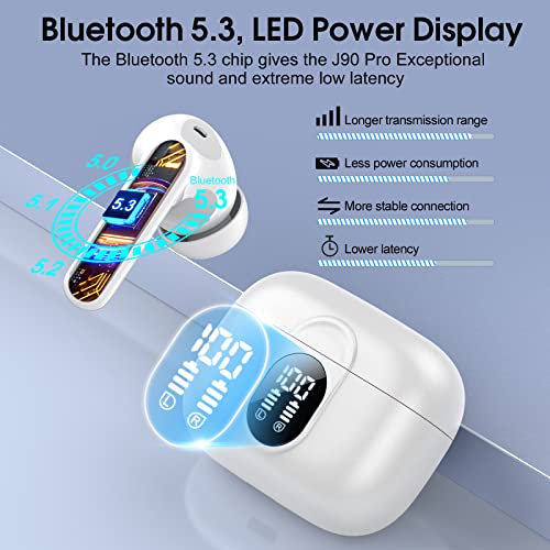 Wireless Earbuds, 2023 Bluetooth Headphones 5.3 HiFi Stereo Earphones, 40H Playtime in-Ear Earbud, Bluetooth Earbud with LED Power Display, IP7 Waterproof Earphones Sport Headset for Android iOS