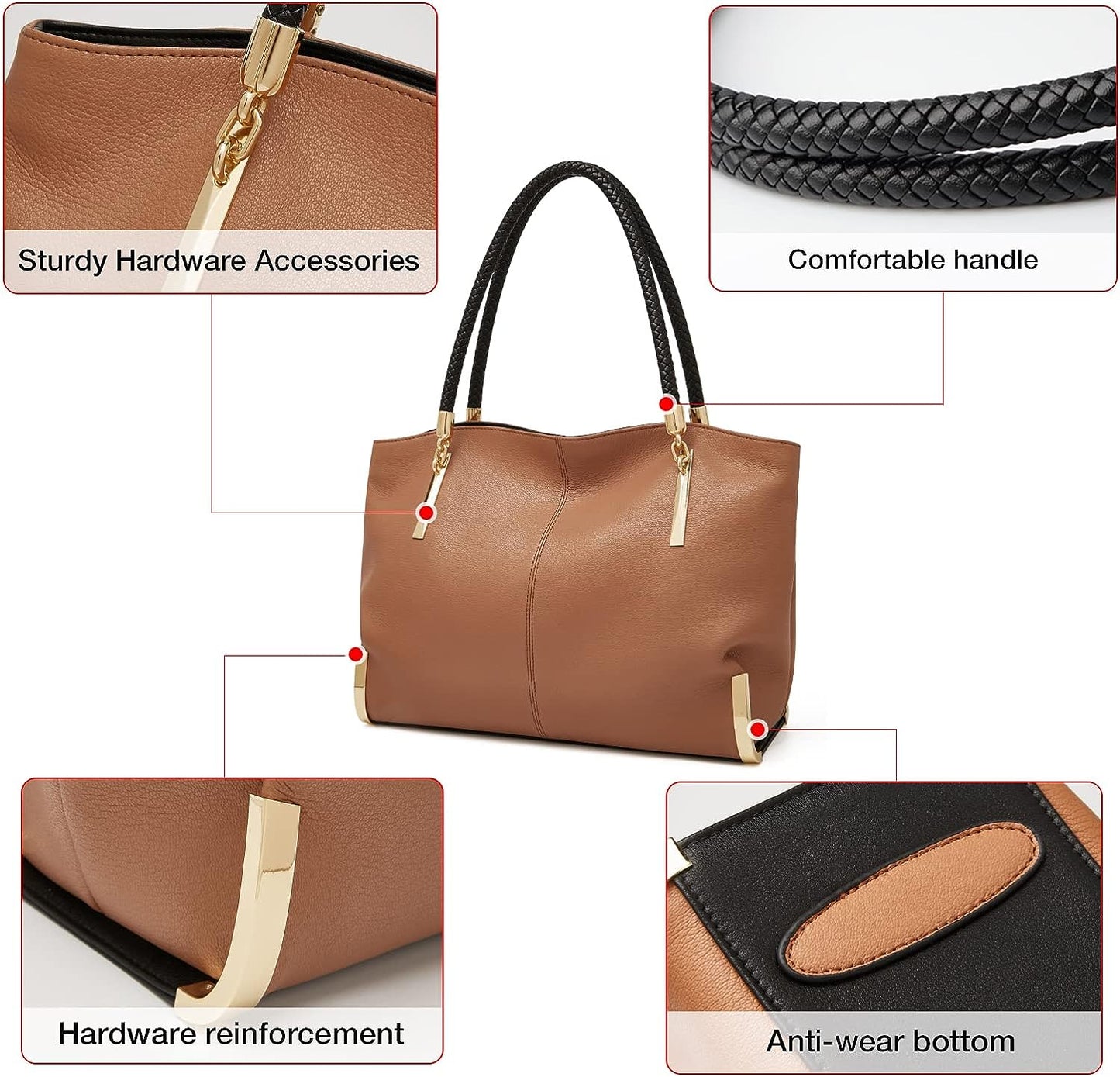 FOXLOVER Large Capacity Tote Handbags for Women, Genuine Leather Ladies Top-handle Bags Fashion Shoulder Bags Purses