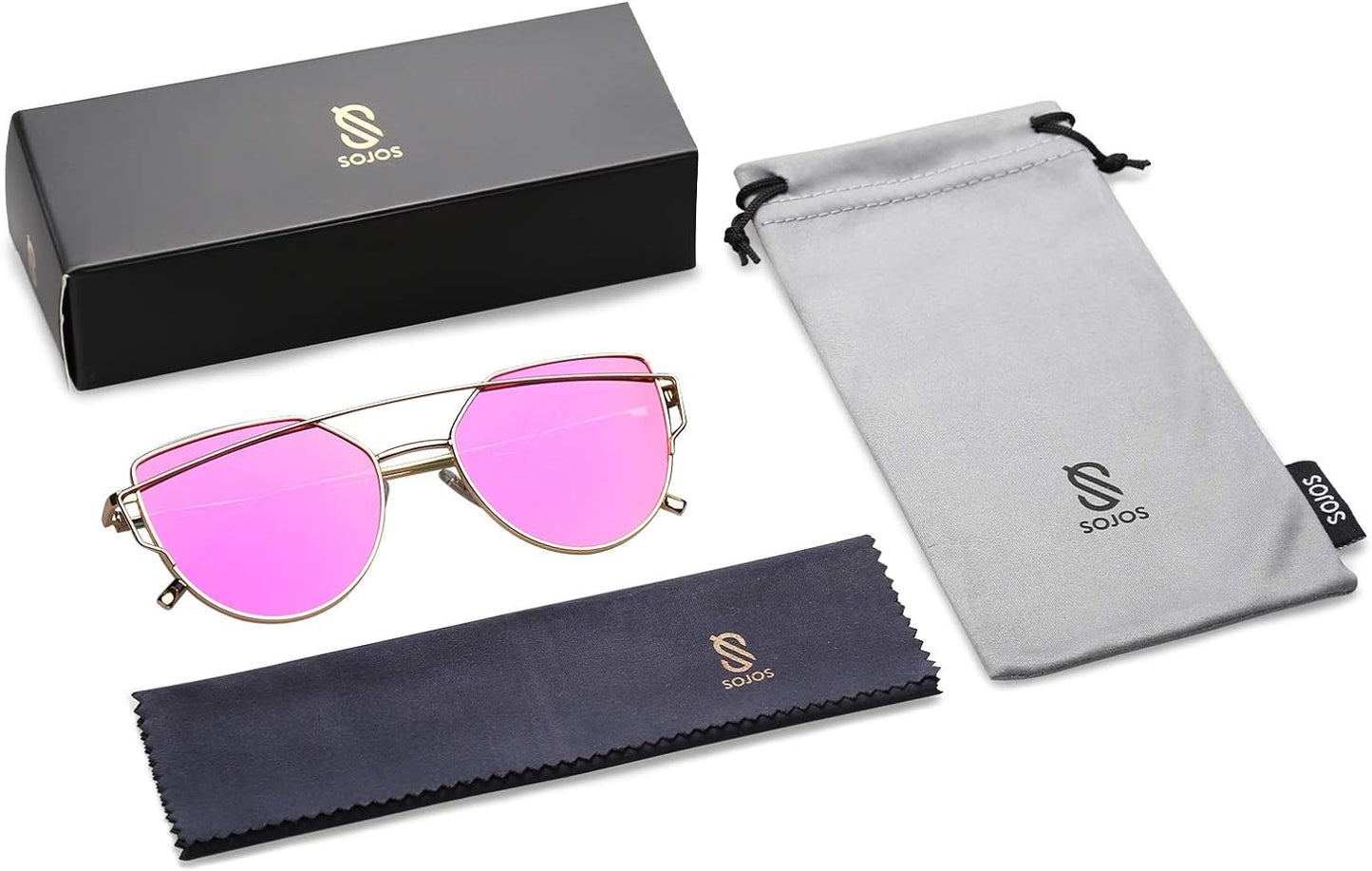 SOJOS Cat Eye Sunglasses for Women Fashion Designer Style Mirrored Lenses