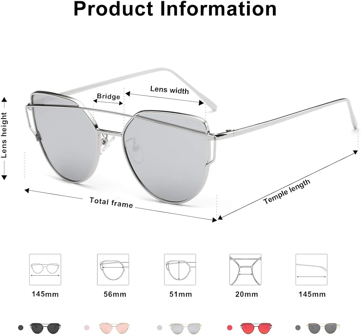 SOJOS Cat Eye Sunglasses for Women Fashion Designer Style Mirrored Lenses