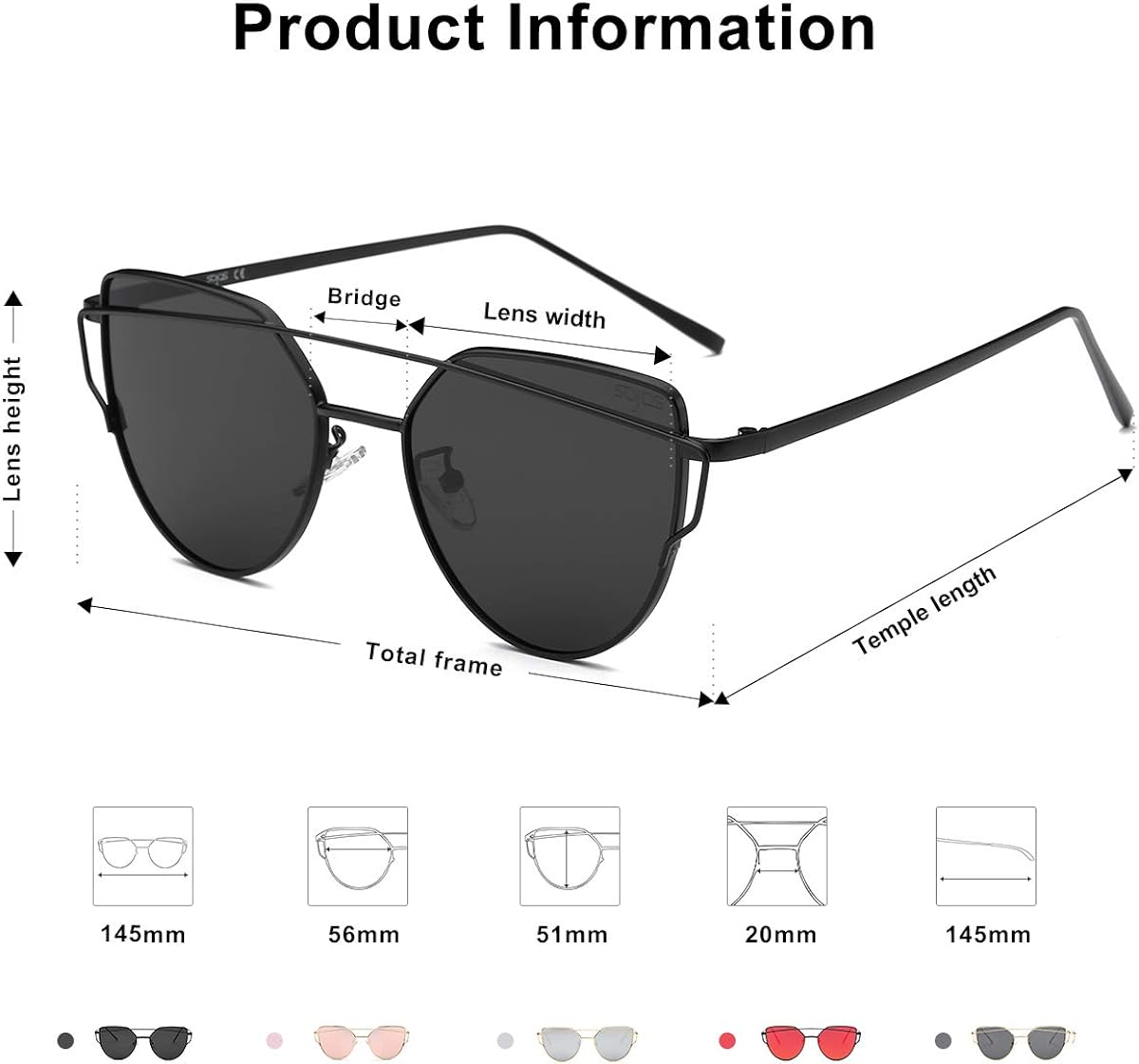 SOJOS Cat Eye Sunglasses for Women Fashion Designer Style Mirrored Lenses