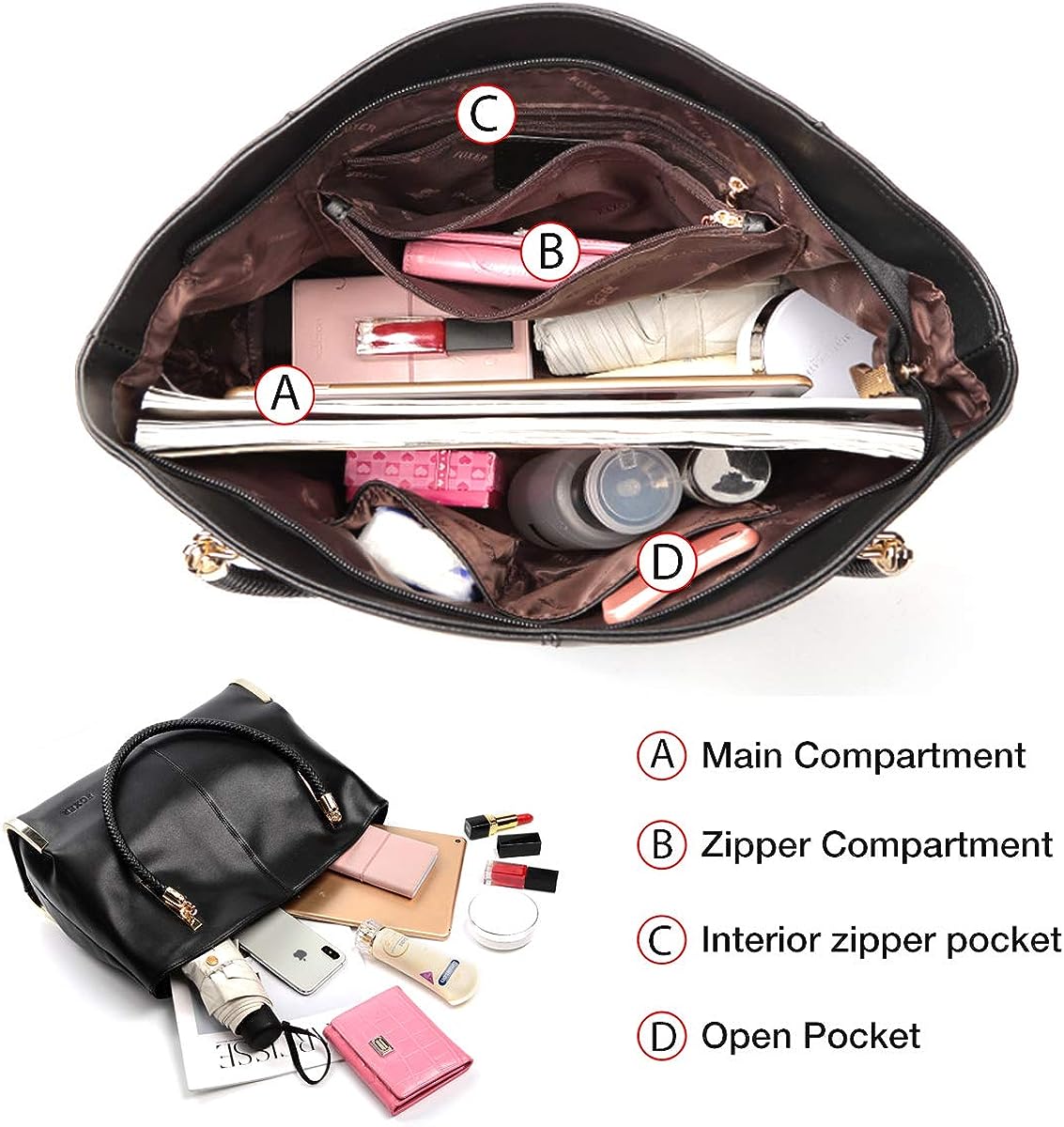 FOXLOVER Large Capacity Tote Handbags for Women, Genuine Leather Ladies Top-handle Bags Fashion Shoulder Bags Purses
