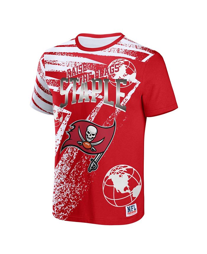 Men's NFL X Staple Red Tampa Bay Buccaneers Team Slogan All Over Print Short Sleeve T-shirt