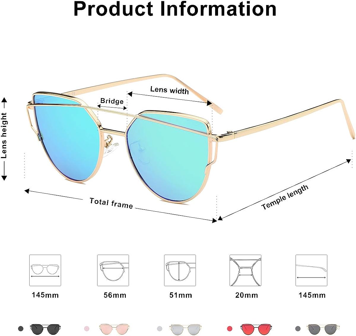 SOJOS Cat Eye Sunglasses for Women Fashion Designer Style Mirrored Lenses