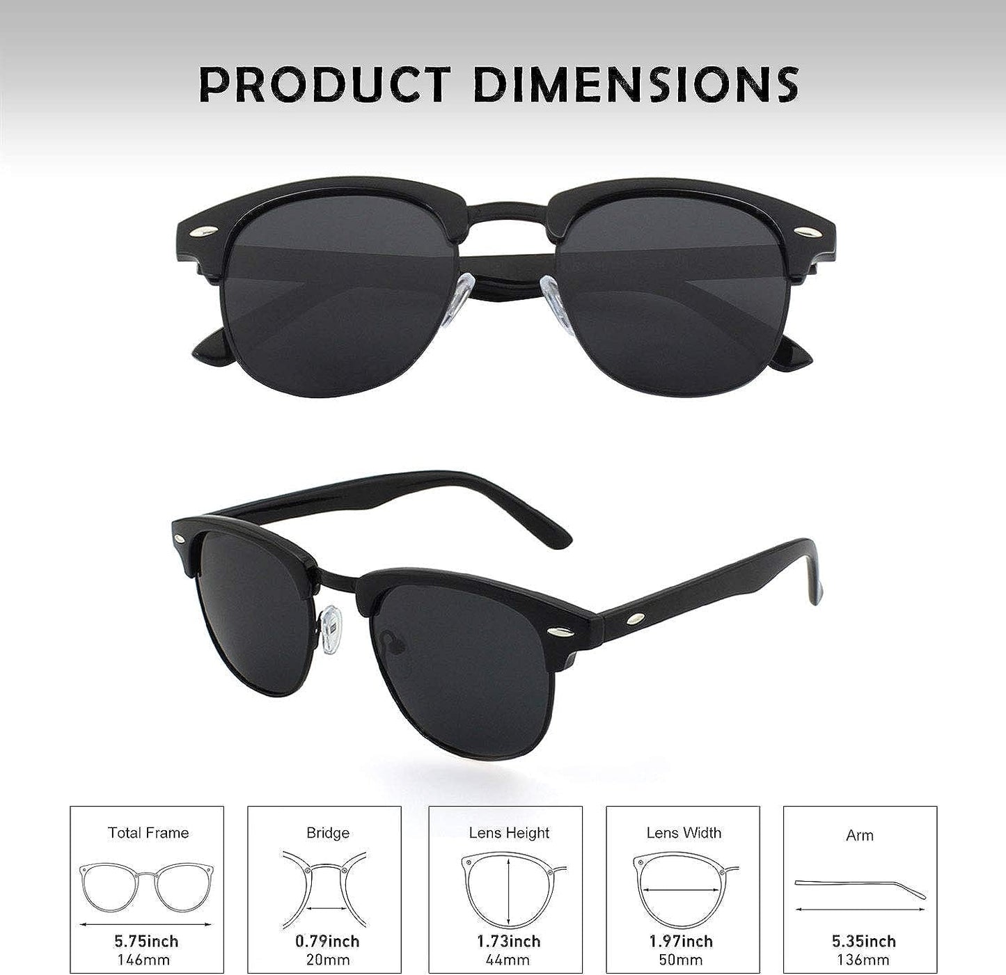 GQUEEN Classic Horn Rimmed Semi Rimless Polarized Sunglasses for Men Women GQO6