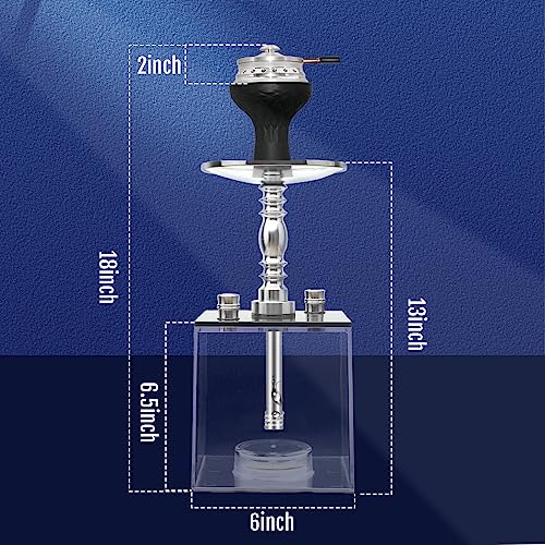 2 Hose Hookah Set - HEJEINK Updated Cube Modern Shisha Includes Vulcan HMD Silicone Hookah Bowl Silk Pipe Coal Tongs Remote LED Light for Great Smoking, Portable Square Hookah Set with Everything