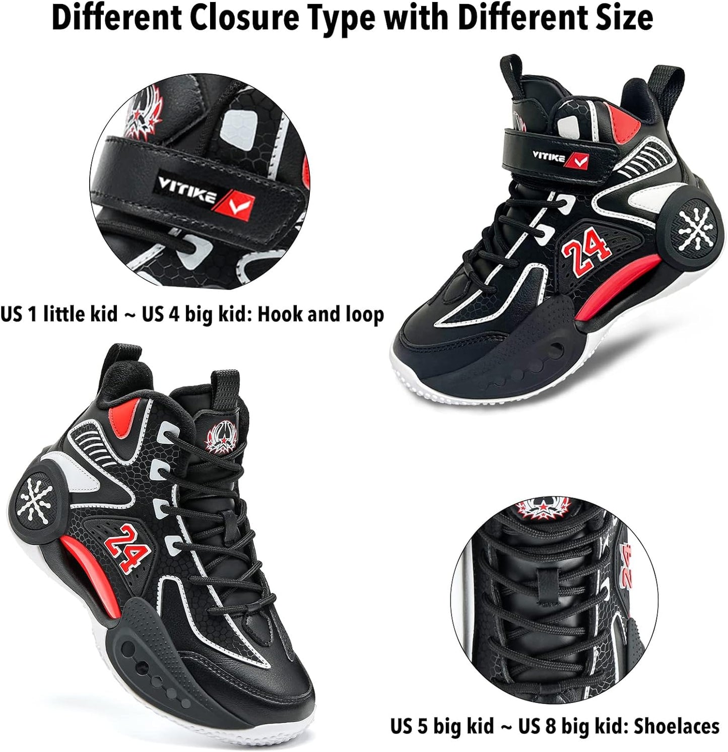VITUOFLY Kids Basketball Shoes Boys Air Cushion Sneakers Girls Mid Top School Training Shoes Non-Slip Outdoor Sports Shoes Comfortable Boys Running Shoes Durable Little Kid/Big Kid