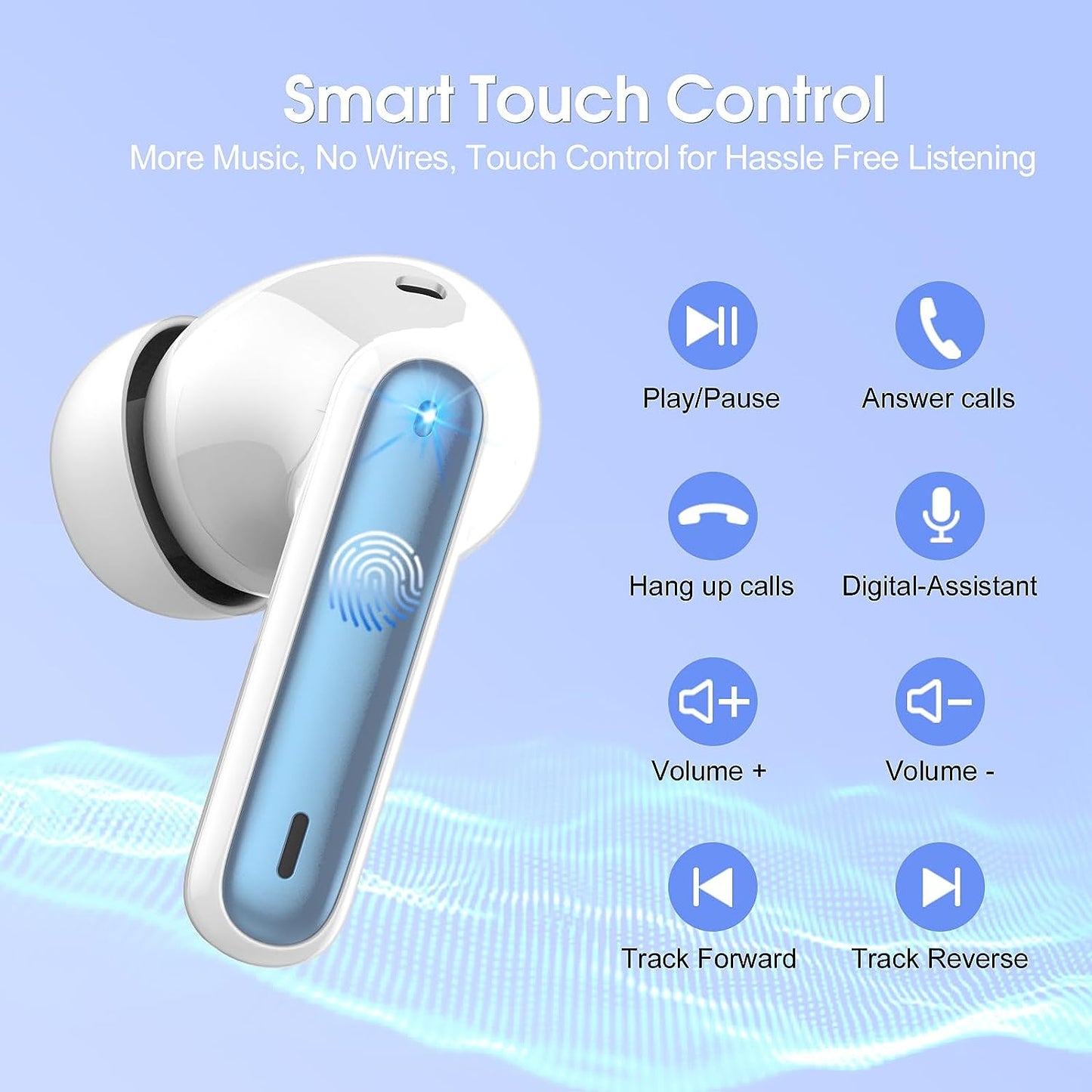 Wireless Earbuds, 2023 Bluetooth Headphones 5.3 HiFi Stereo Earphones, 40H Playtime in-Ear Earbud, Bluetooth Earbud with LED Power Display, IP7 Waterproof Earphones Sport Headset for Android iOS