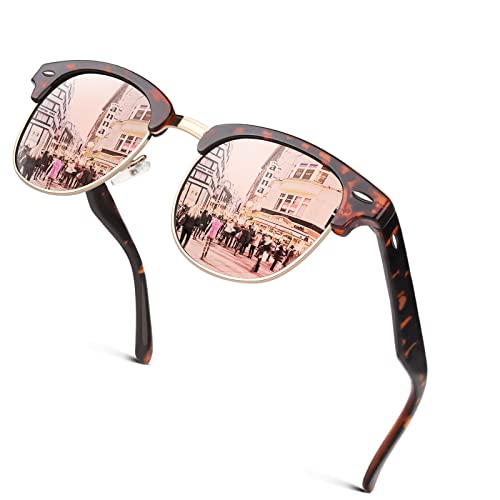 GQUEEN Classic Horn Rimmed Semi Rimless Polarized Sunglasses for Men Women GQO6