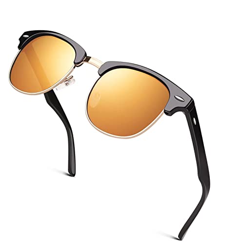 GQUEEN Classic Horn Rimmed Semi Rimless Polarized Sunglasses for Men Women GQO6