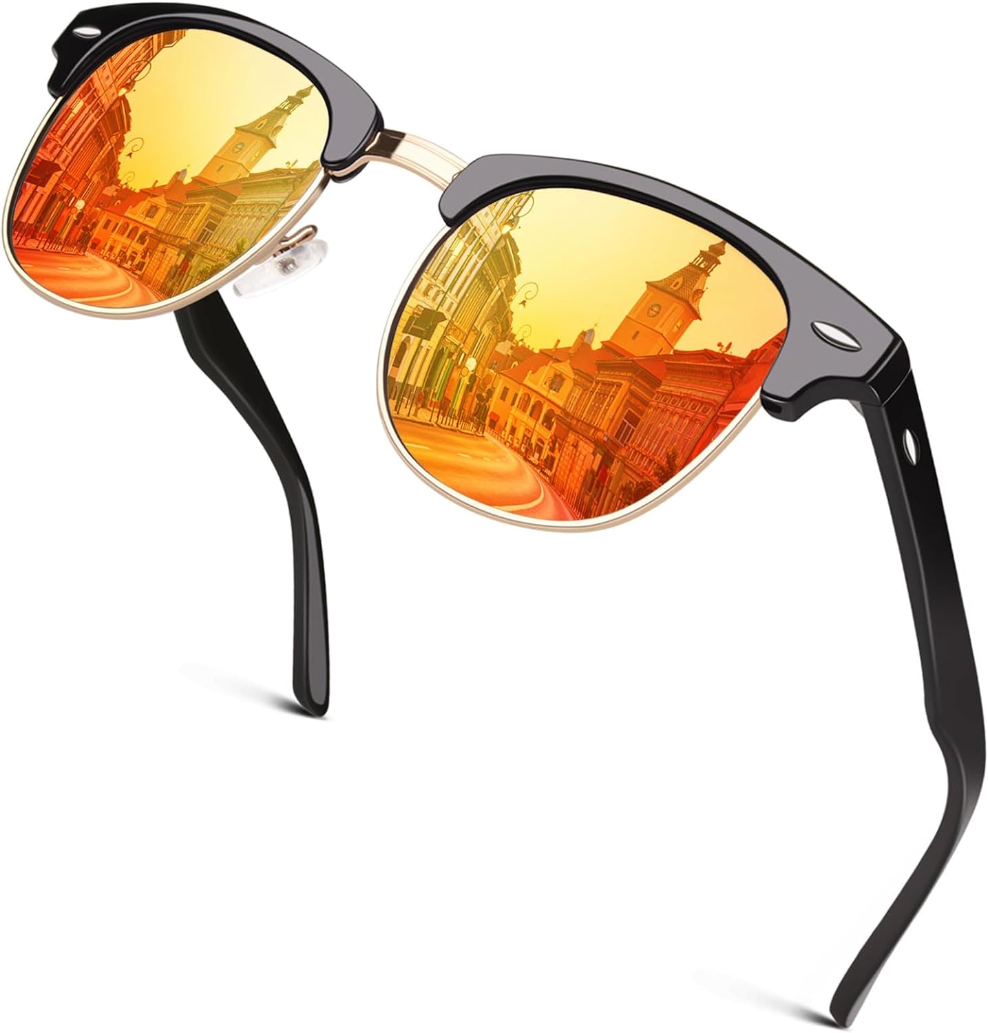 GQUEEN Classic Horn Rimmed Semi Rimless Polarized Sunglasses for Men Women GQO6