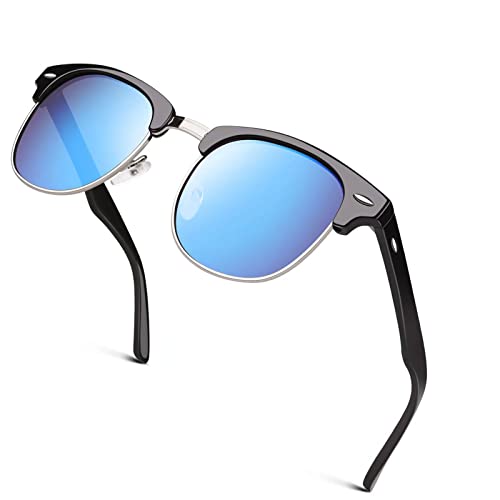 GQUEEN Classic Horn Rimmed Semi Rimless Polarized Sunglasses for Men Women GQO6