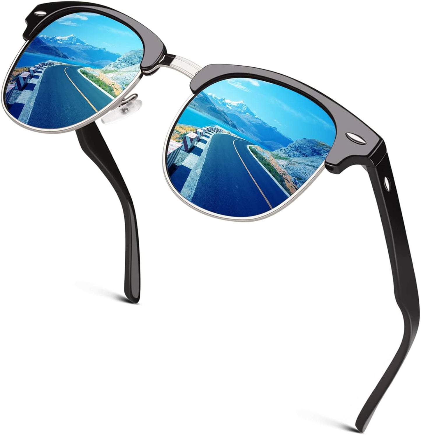 GQUEEN Classic Horn Rimmed Semi Rimless Polarized Sunglasses for Men Women GQO6