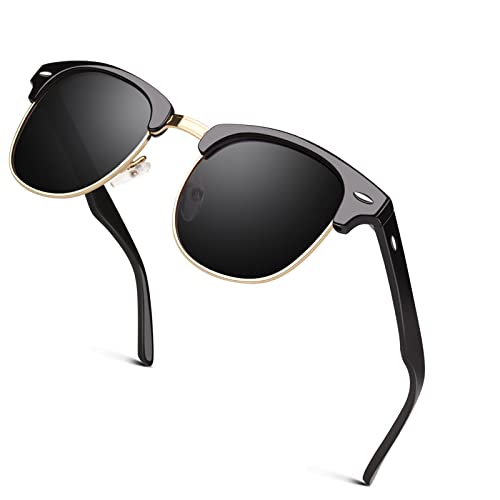 GQUEEN Classic Horn Rimmed Semi Rimless Polarized Sunglasses for Men Women GQO6