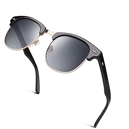 GQUEEN Classic Horn Rimmed Semi Rimless Polarized Sunglasses for Men Women GQO6
