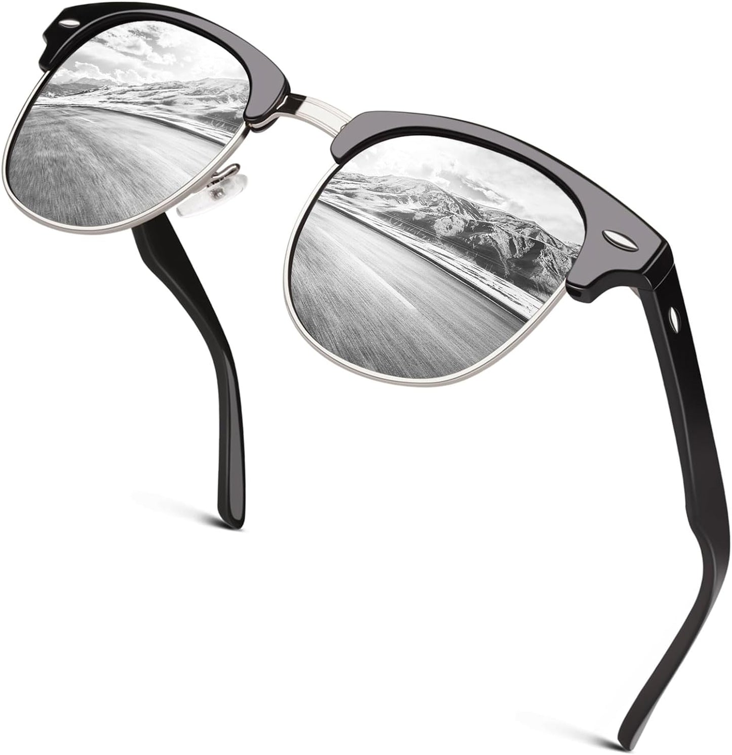 GQUEEN Classic Horn Rimmed Semi Rimless Polarized Sunglasses for Men Women GQO6