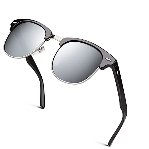 GQUEEN Classic Horn Rimmed Semi Rimless Polarized Sunglasses for Men Women GQO6