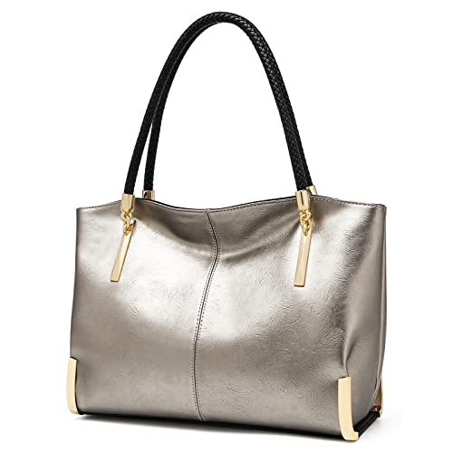 FOXLOVER Large Capacity Tote Handbags for Women, Genuine Leather Ladies Top-handle Bags Fashion Shoulder Bags Purses