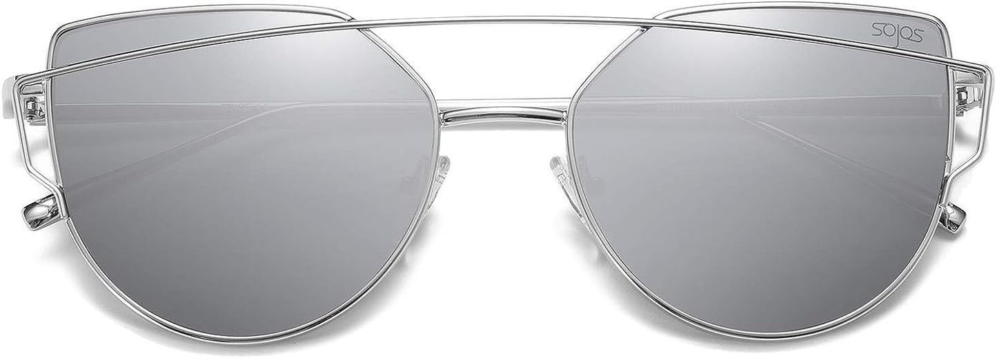 SOJOS Cat Eye Sunglasses for Women Fashion Designer Style Mirrored Lenses
