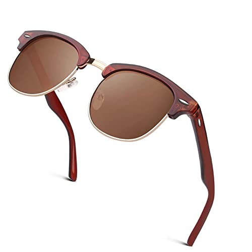 GQUEEN Classic Horn Rimmed Semi Rimless Polarized Sunglasses for Men Women GQO6