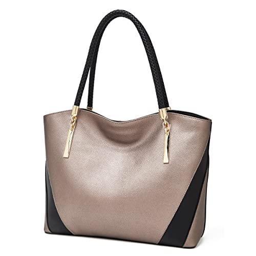 FOXLOVER Large Capacity Tote Handbags for Women, Genuine Leather Ladies Top-handle Bags Fashion Shoulder Bags Purses