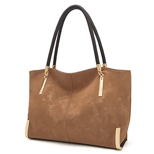 FOXLOVER Large Capacity Tote Handbags for Women, Genuine Leather Ladies Top-handle Bags Fashion Shoulder Bags Purses