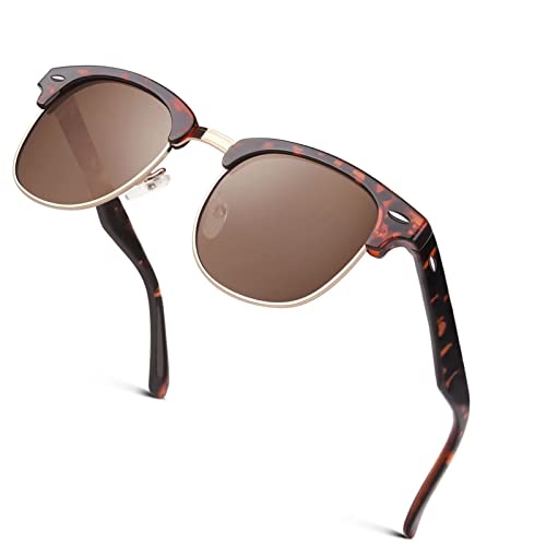 GQUEEN Classic Horn Rimmed Semi Rimless Polarized Sunglasses for Men Women GQO6