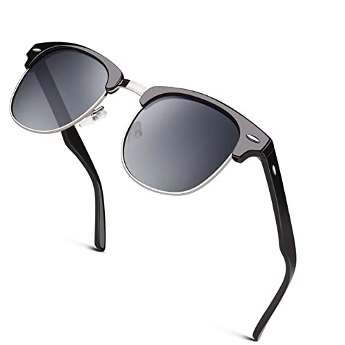 GQUEEN Classic Horn Rimmed Semi Rimless Polarized Sunglasses for Men Women GQO6