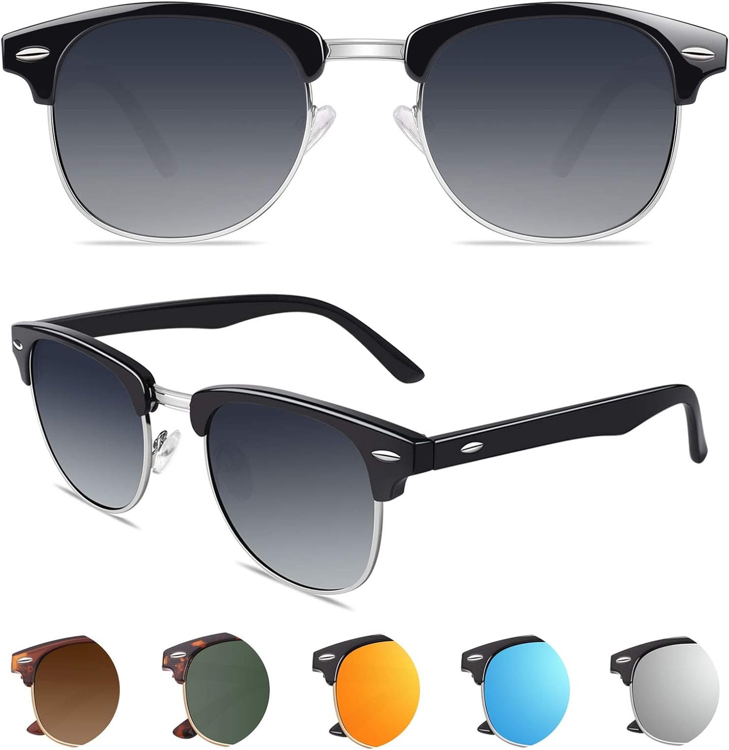 GQUEEN Classic Horn Rimmed Semi Rimless Polarized Sunglasses for Men Women GQO6
