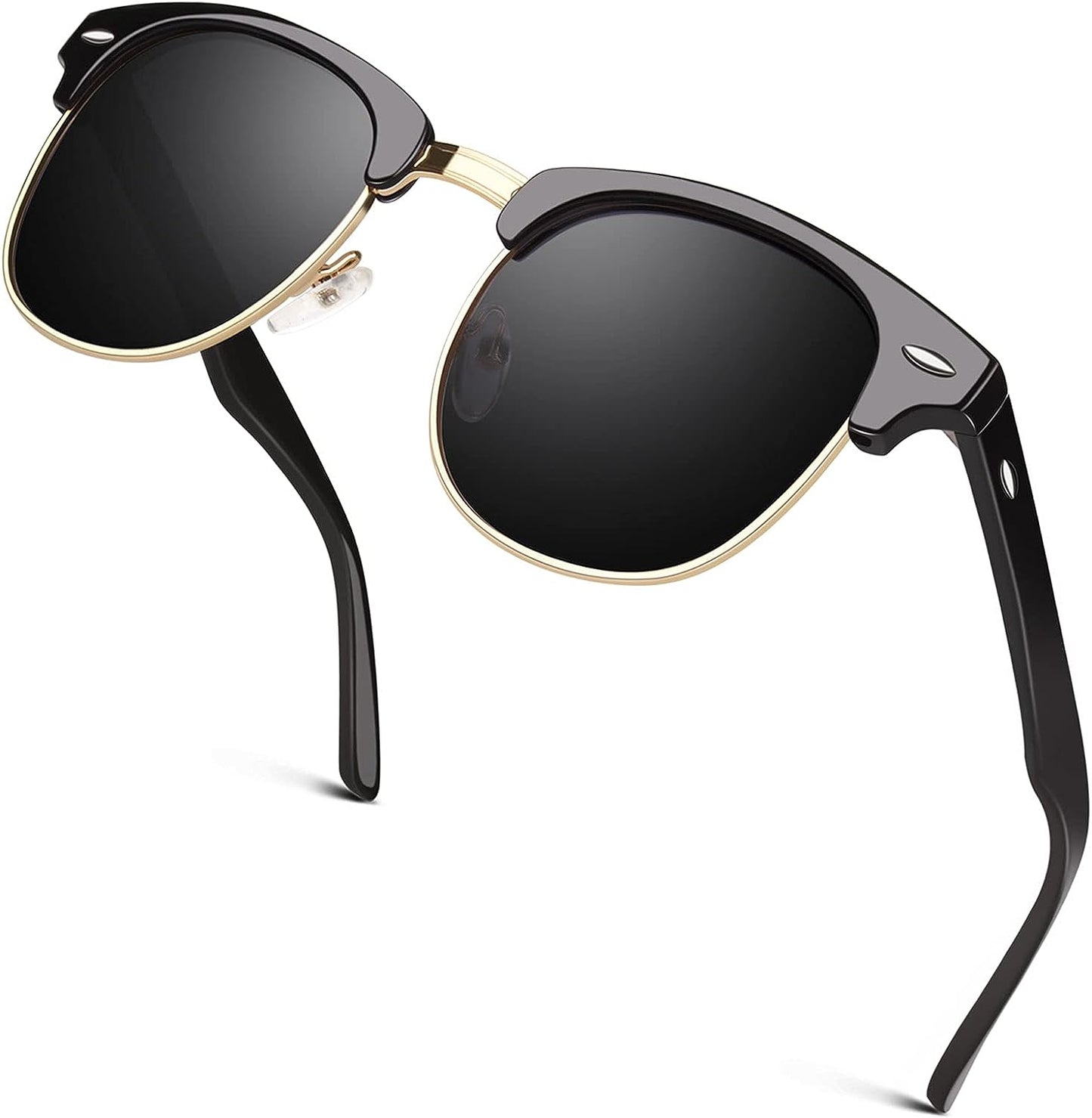 GQUEEN Classic Horn Rimmed Semi Rimless Polarized Sunglasses for Men Women GQO6