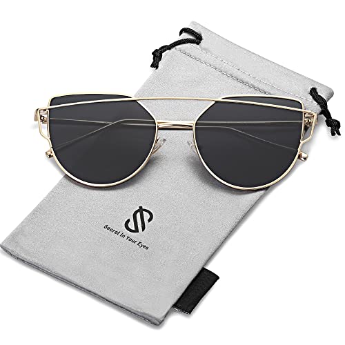SOJOS Cat Eye Sunglasses for Women Fashion Designer Style Mirrored Lenses