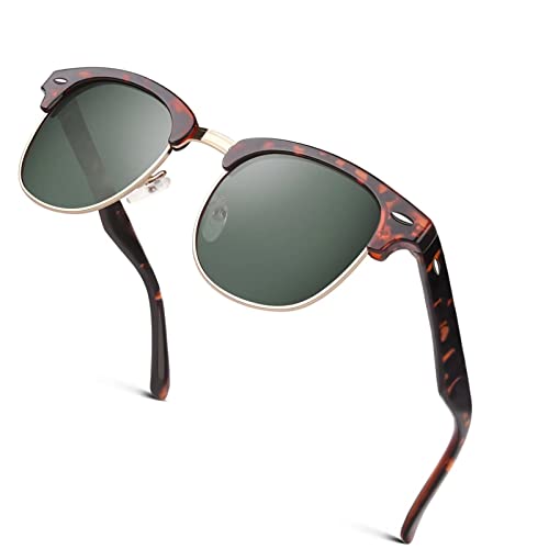 GQUEEN Classic Horn Rimmed Semi Rimless Polarized Sunglasses for Men Women GQO6