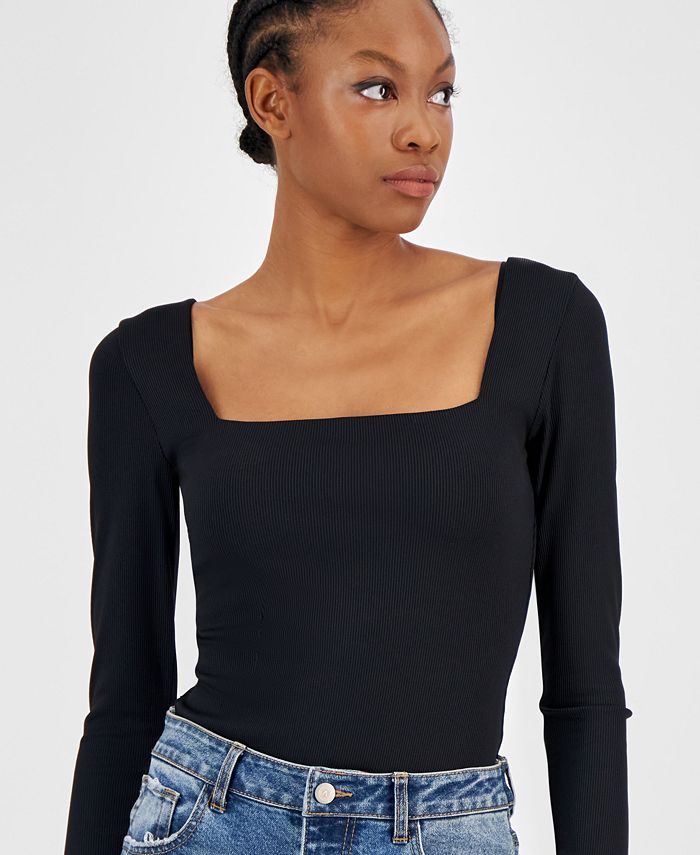 Women's Square Neck Double Layered Ribbed Bodysuit