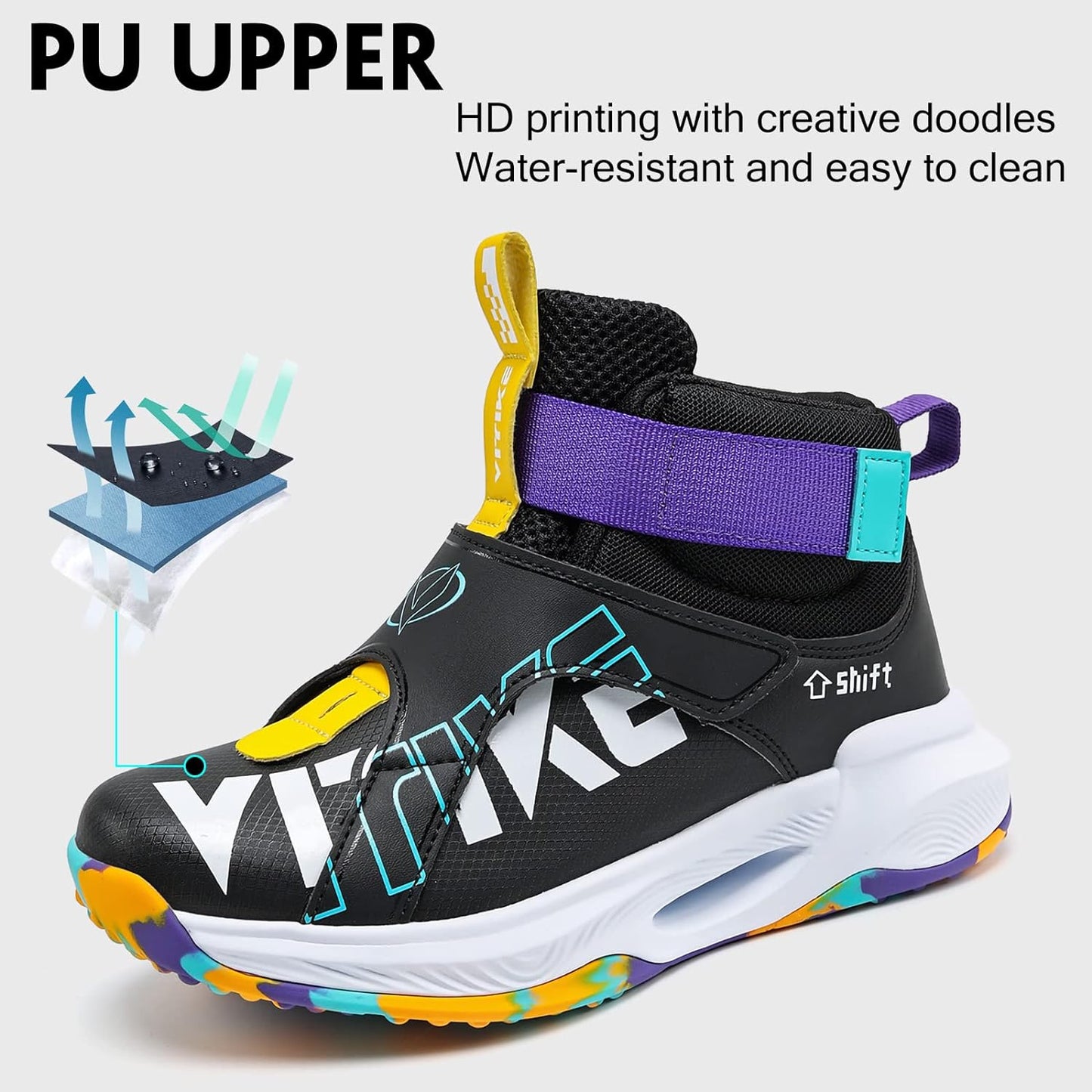 VITUOFLY Kids Basketball Shoes Boys Air Cushion Sneakers Girls Mid Top School Training Shoes Non-Slip Outdoor Sports Shoes Comfortable Boys Running Shoes Durable Little Kid/Big Kid