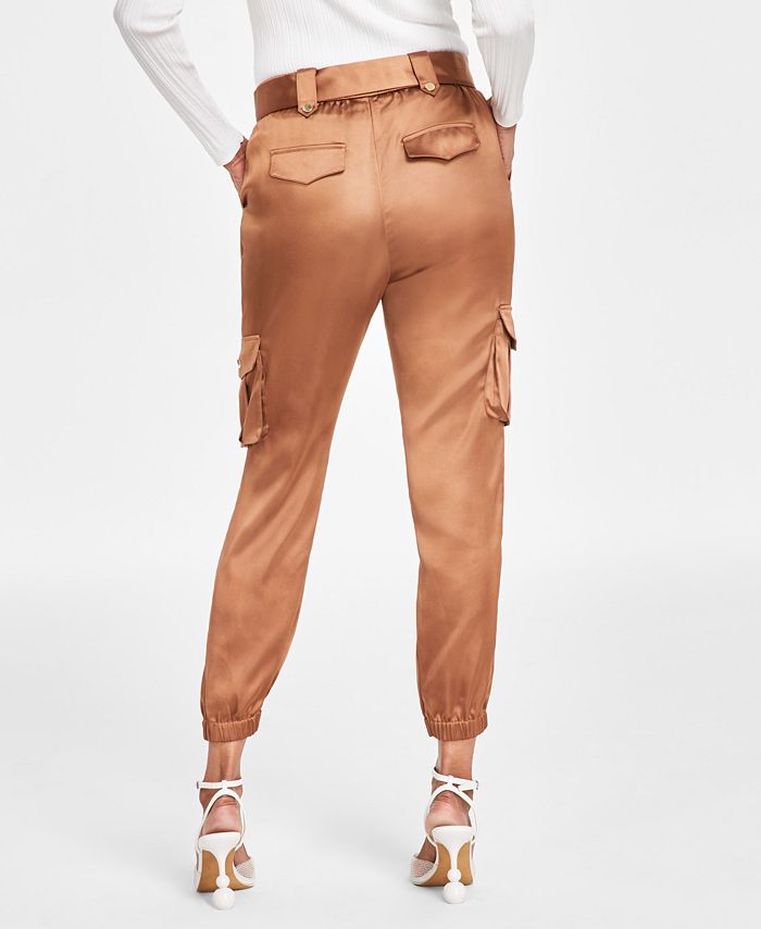 Women's Satin High-Rise Belted Cargo Pants, Created for Macy's