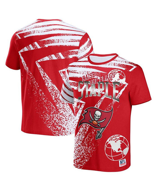 Men's NFL X Staple Red Tampa Bay Buccaneers Team Slogan All Over Print Short Sleeve T-shirt