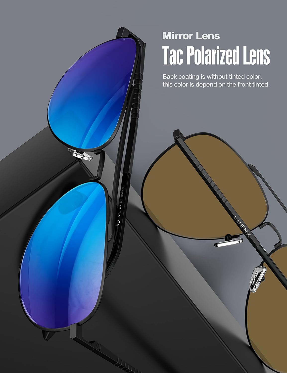 LUENX Aviator Sunglasses for Men Women Polarized - UV 400 Protection with case 60MM