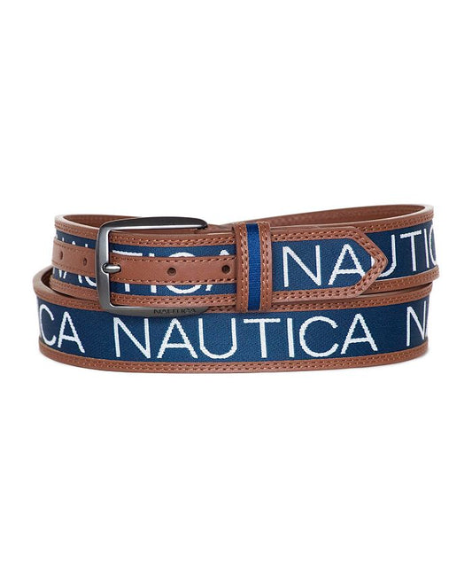 Men's Logo Ribbon with Leather Trim Belt