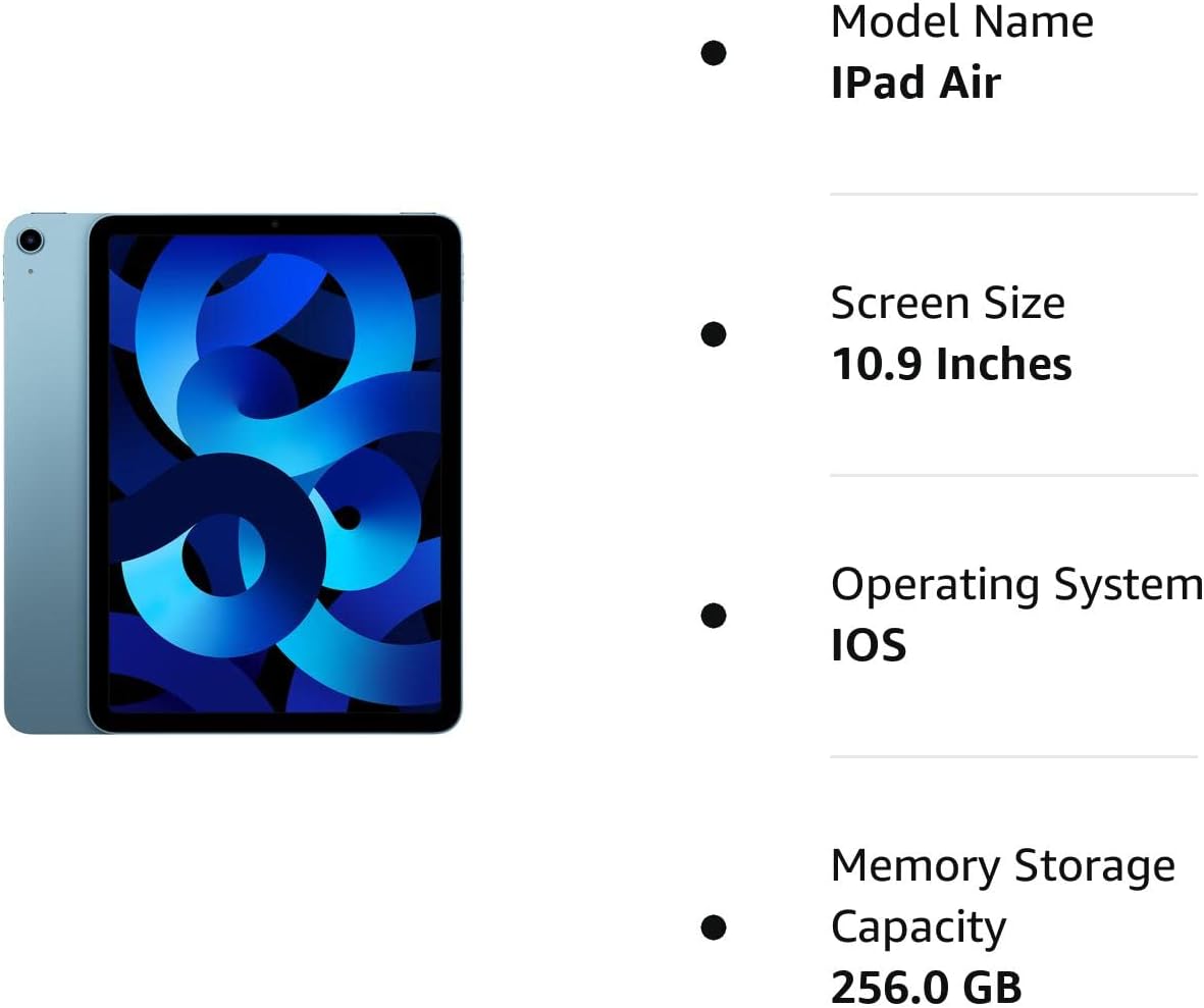 Early 2022 Apple iPad Air (10.9-inch, Wi-Fi, 256GB) Blue (Renewed)