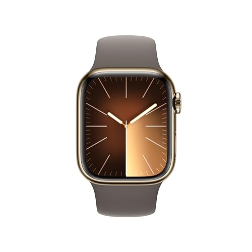 Apple Watch Series 9 [GPS + Cellular 41mm] Smartwatch with Gold Stainless Steel Case with Gold Sport Band S/M. Fitness Tracker, Blood Oxygen & ECG Apps, Always-On Retina Display