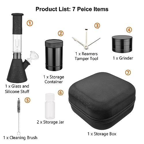 [7Piece] Coryamon 11.2inch Favorites Silicone and Glass Bing Bong Collectors Set Gift for Family [All in One]