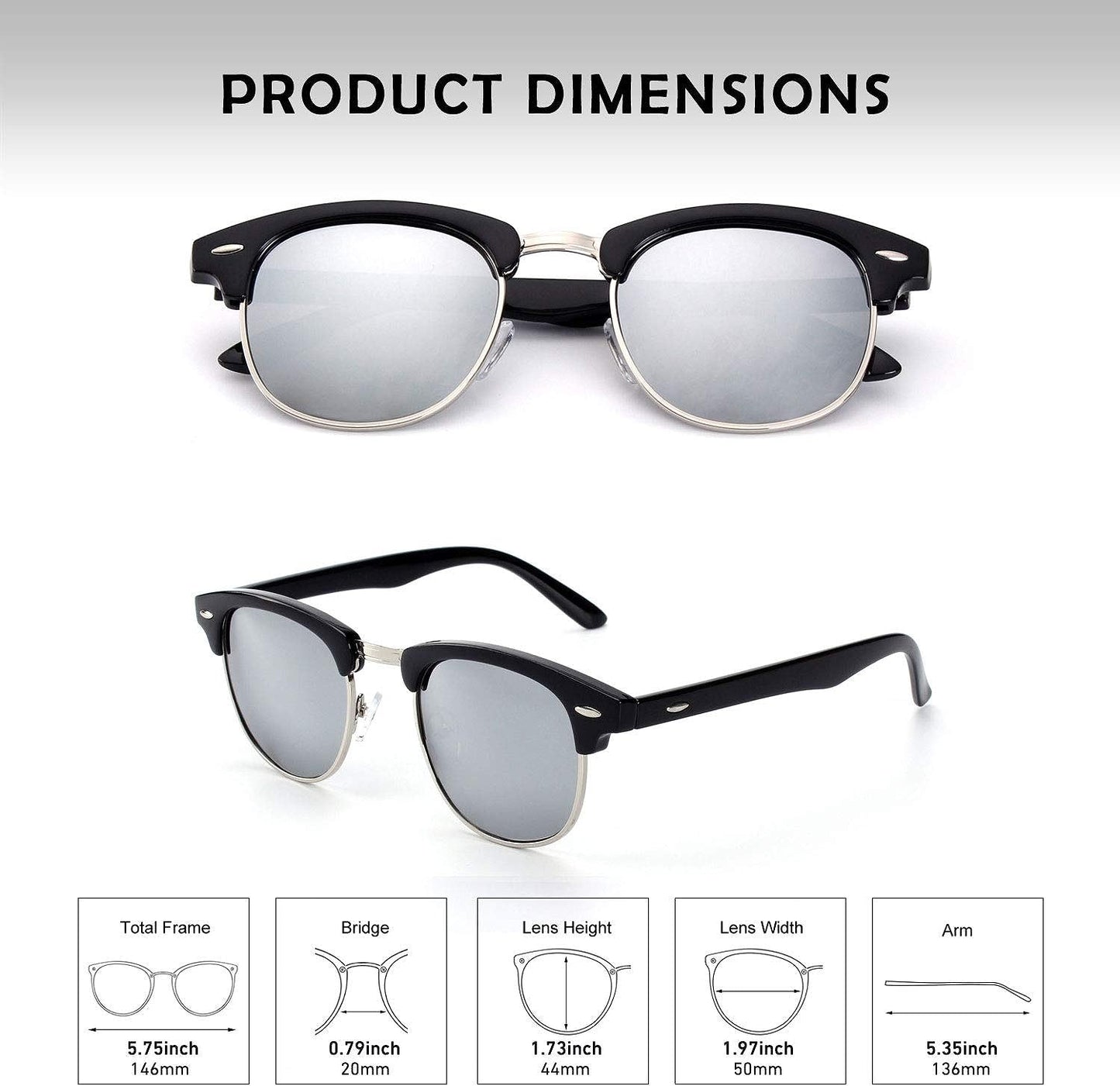 GQUEEN Classic Horn Rimmed Semi Rimless Polarized Sunglasses for Men Women GQO6